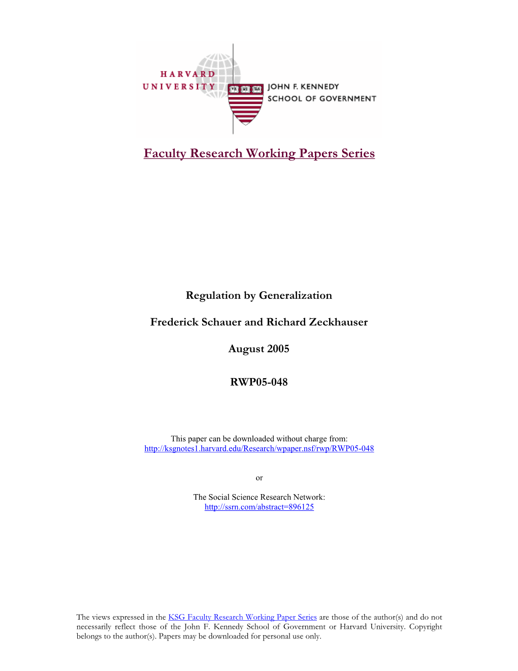 Faculty Research Working Papers Series