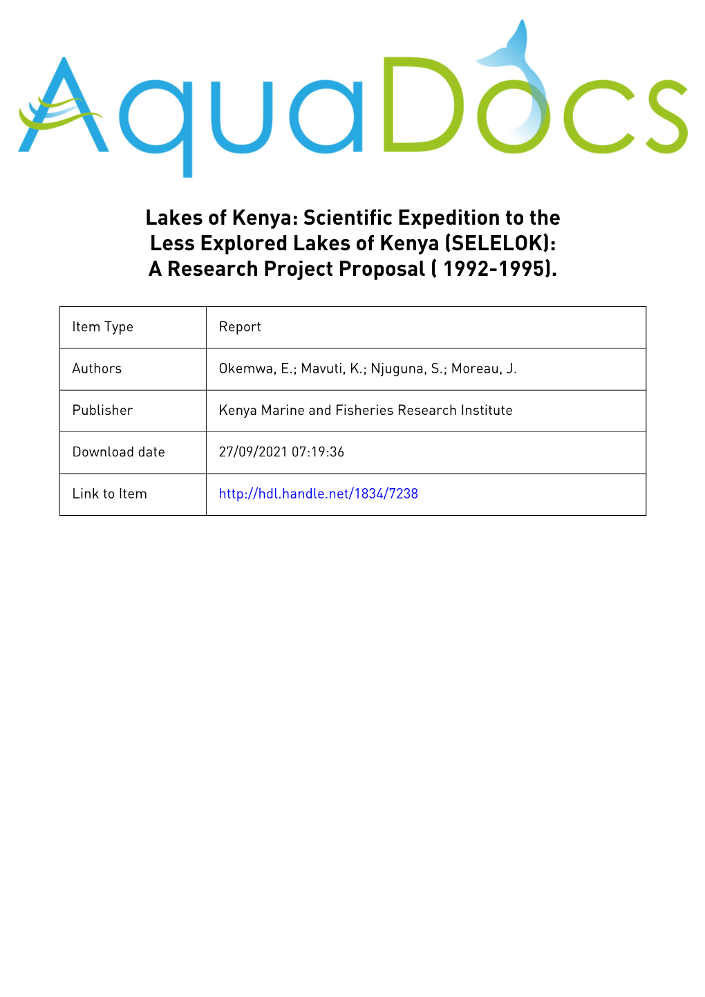 Scientific Expedition to Ithe Less Explored Lakes Ofkenya (SELELOK)