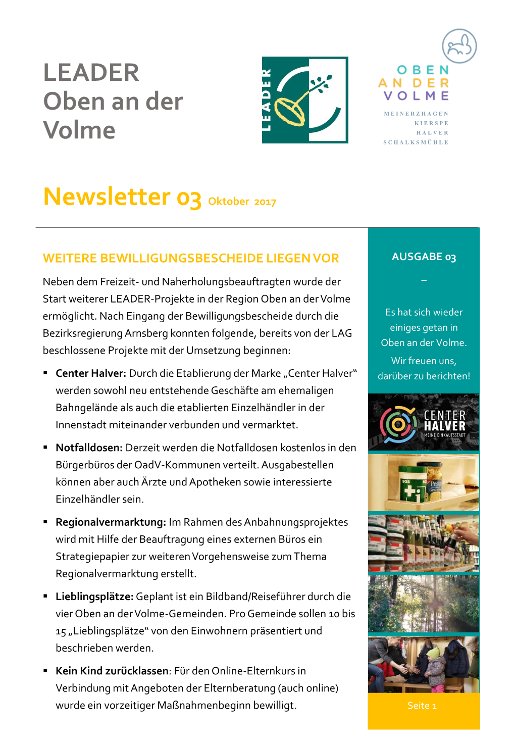 LEADER Oben an Der Volme Newsletter 03 Oktober 2017