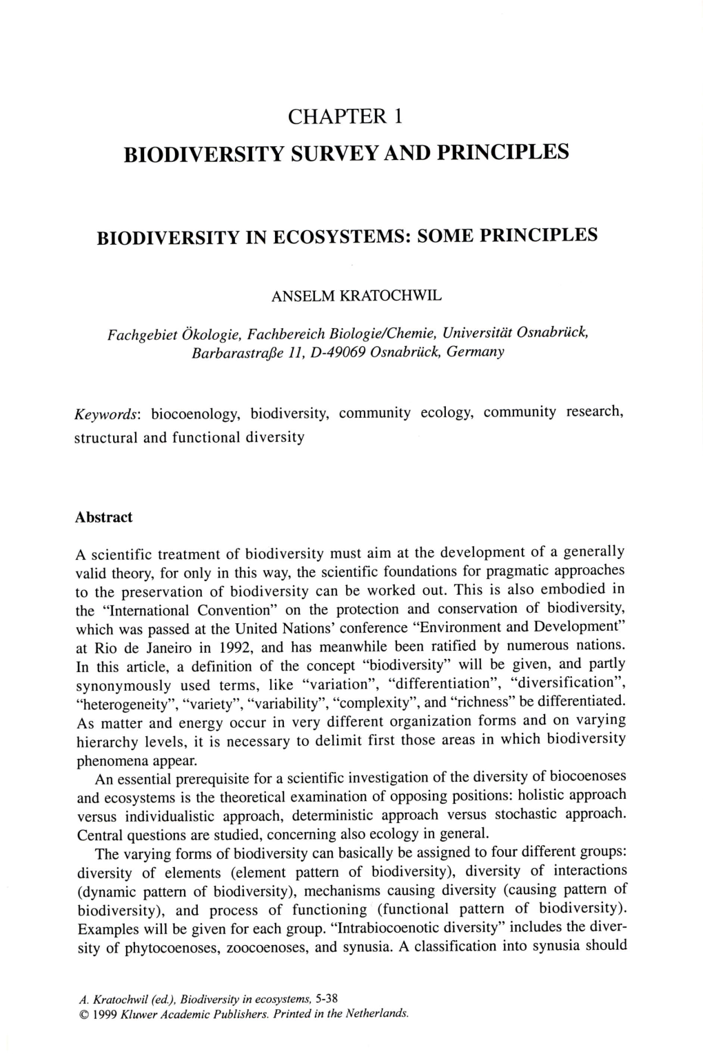 Biodiversity Survey and Principles