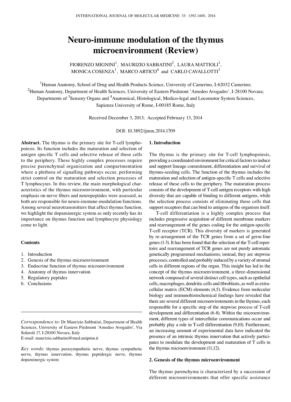 Neuro-Immune Modulation of the Thymus Microenvironment (Review)