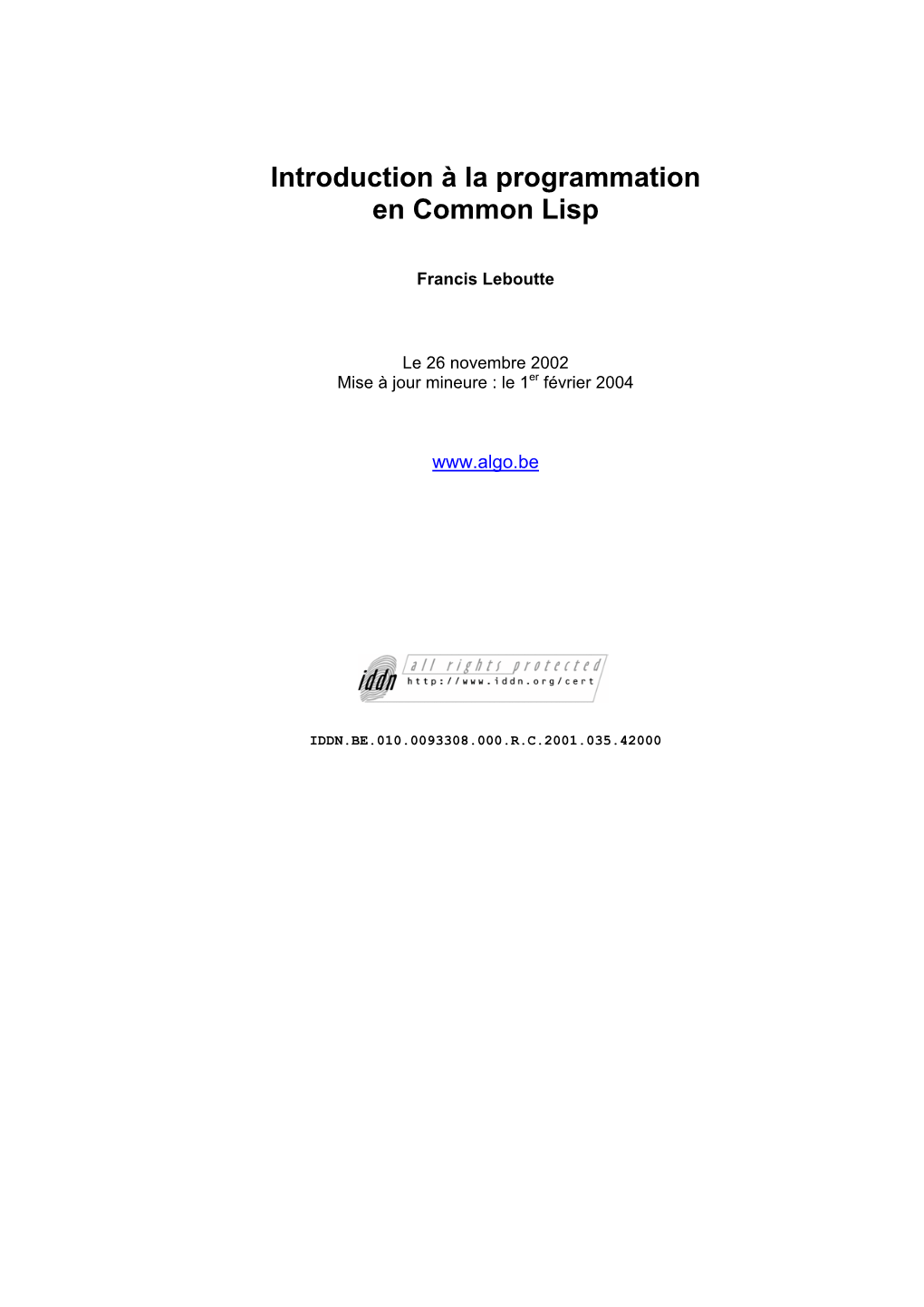 Introduction À La Programmation En Common Lisp