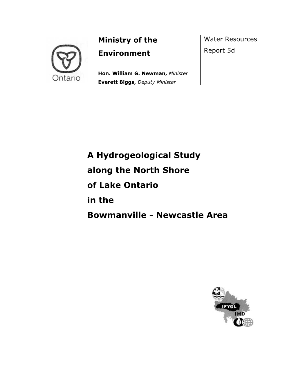 A Hydrogeological Study Along the North Shore of Lake Ontario in the Bowmanville - Newcastle Area Copyright Provisions and Restrictions on Copying