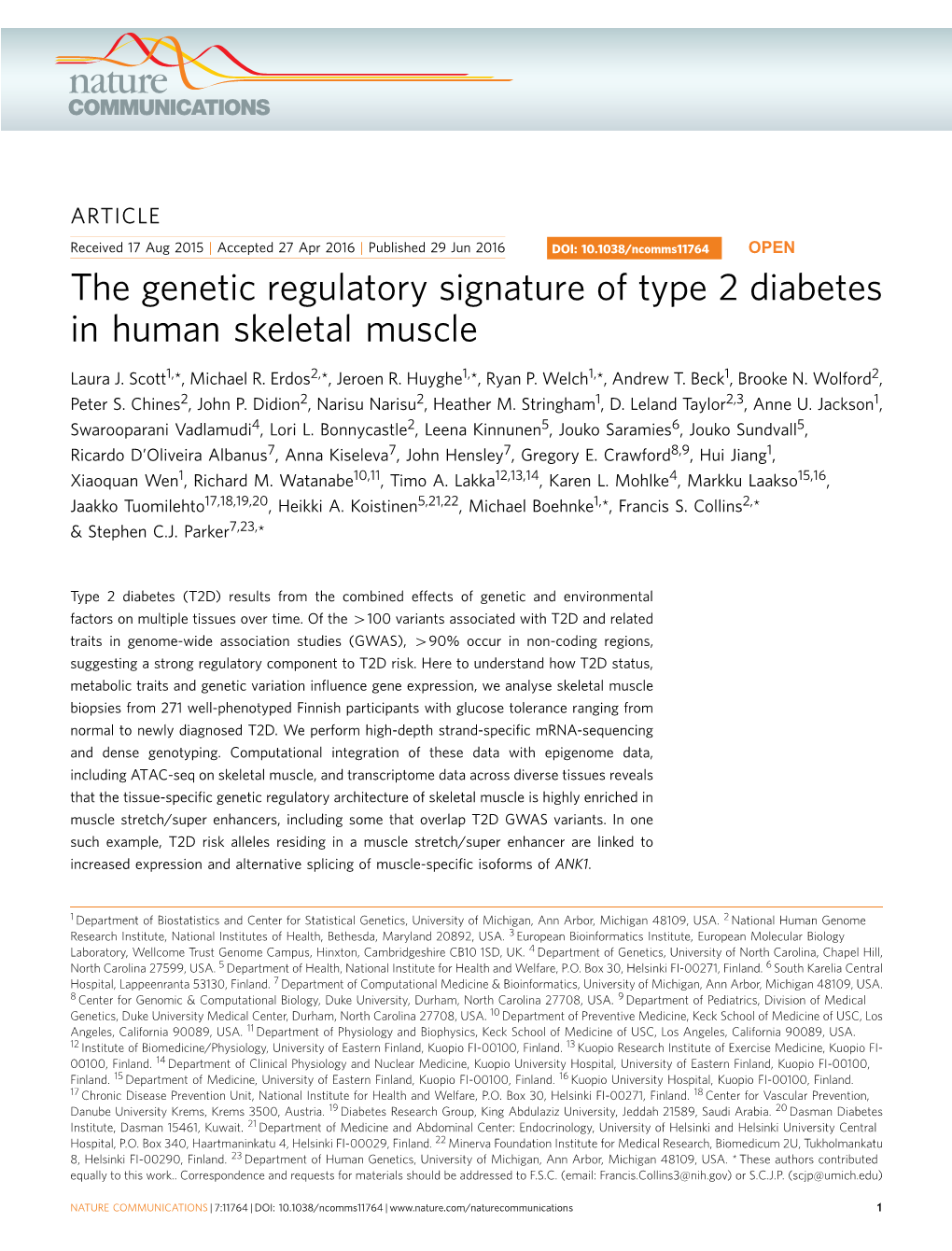 The Genetic Regulatory Signature of Type 2 Diabetes in Human Skeletal Muscle