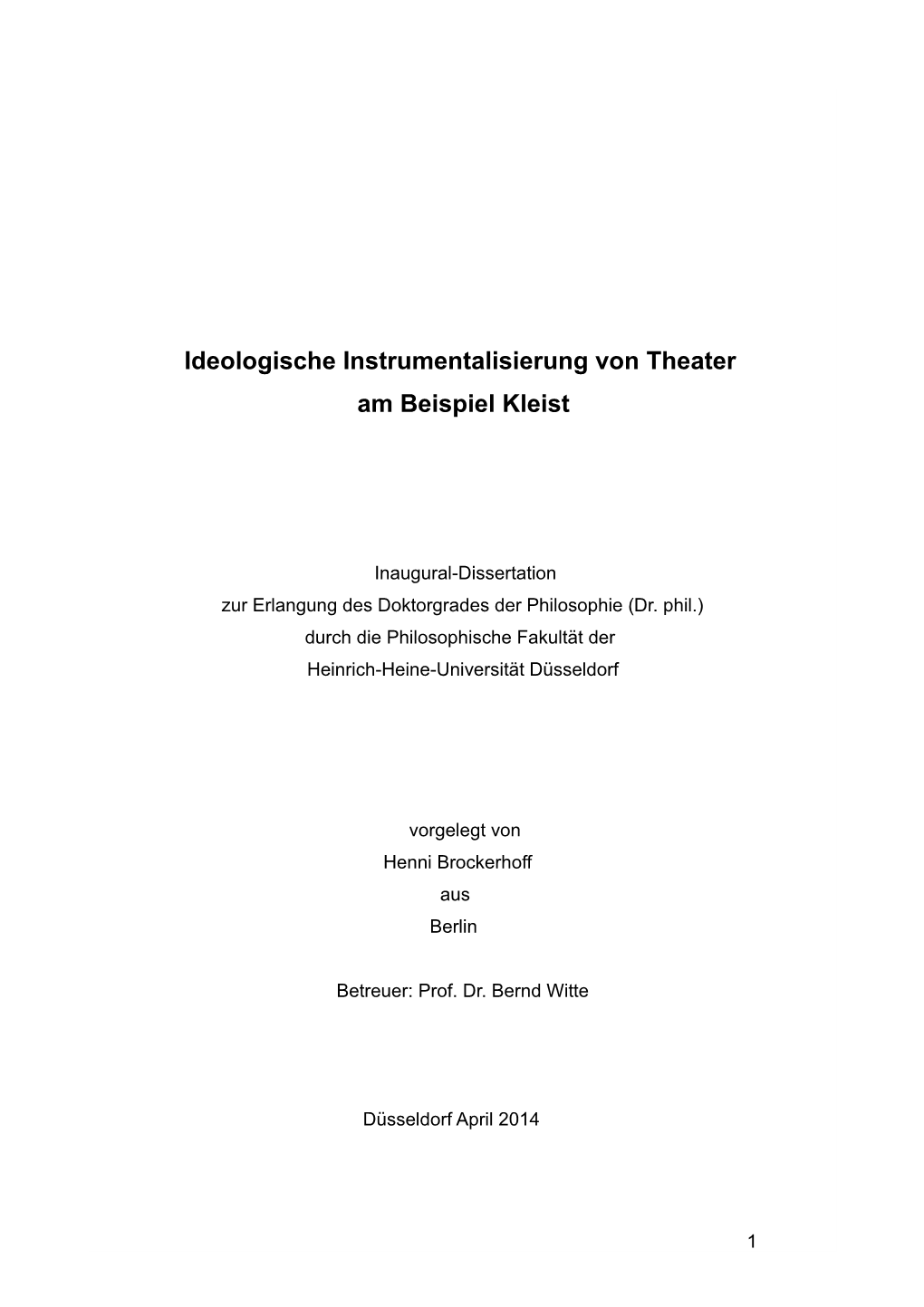 Ideologische Instrumentalisierung Von Theater Am Beispiel Kleist