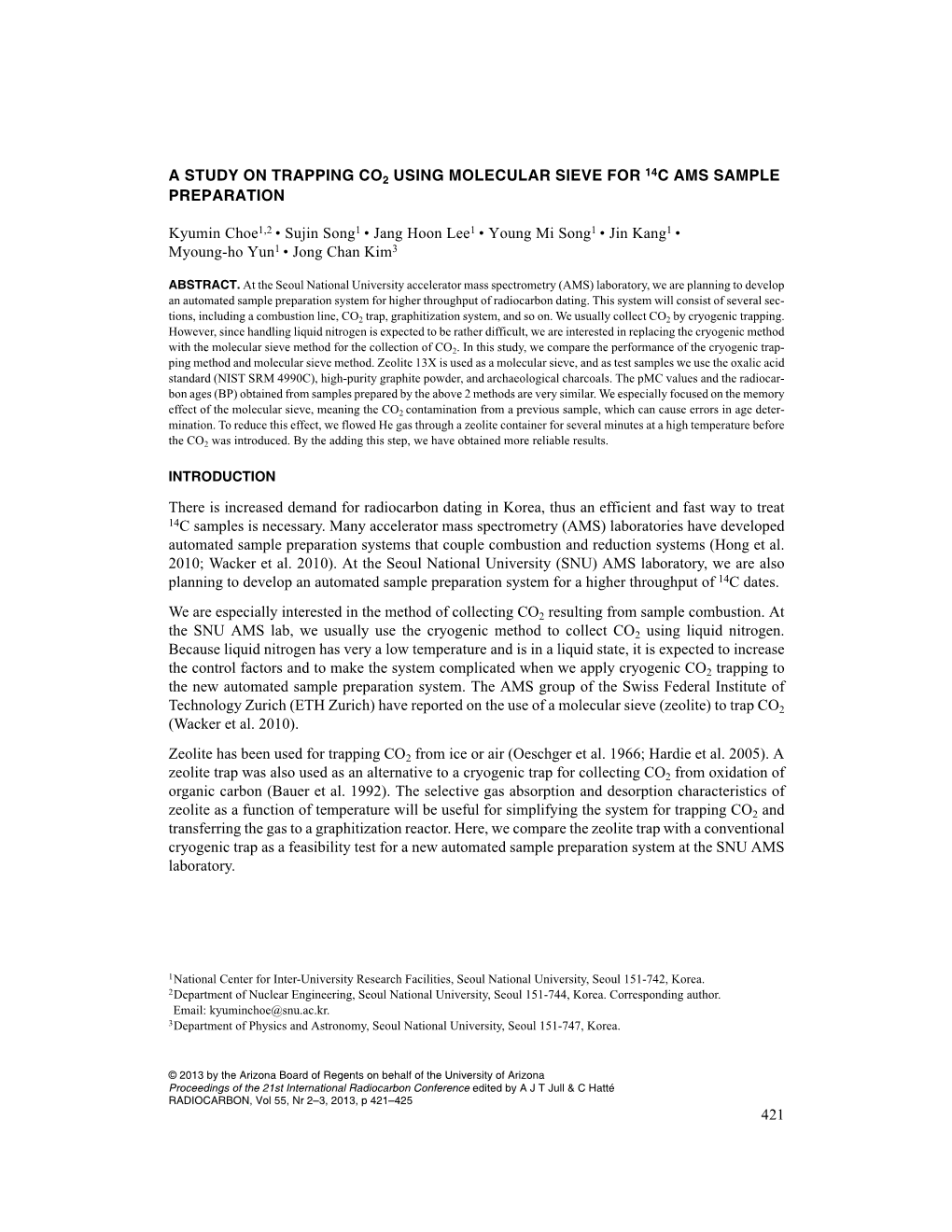 421 a Study on Trapping Co2 Using Molecular Sieve For