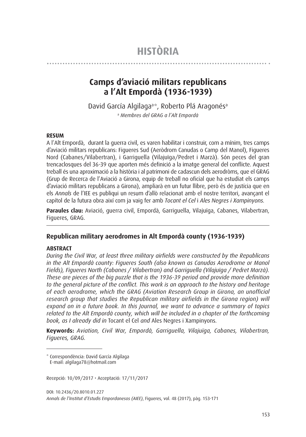 Camps D'aviació Militars Republicans a L'alt Empordà (1936-1939)