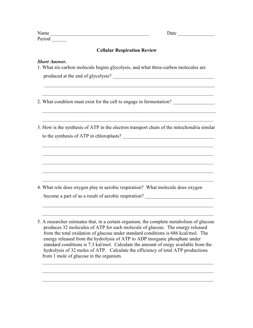 Cellular Respiration Review