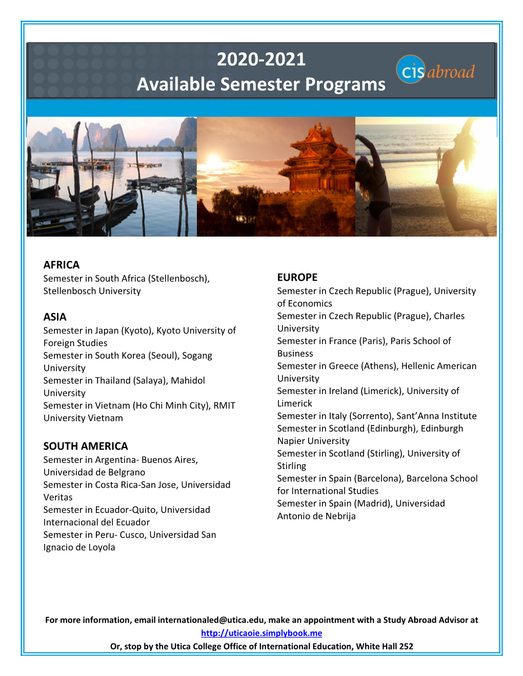 2020-2021 Available Semester Programs