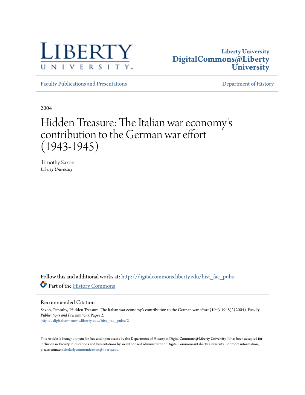 The Italian War Economy's Contribution to the German War Effort, (1943-1945)