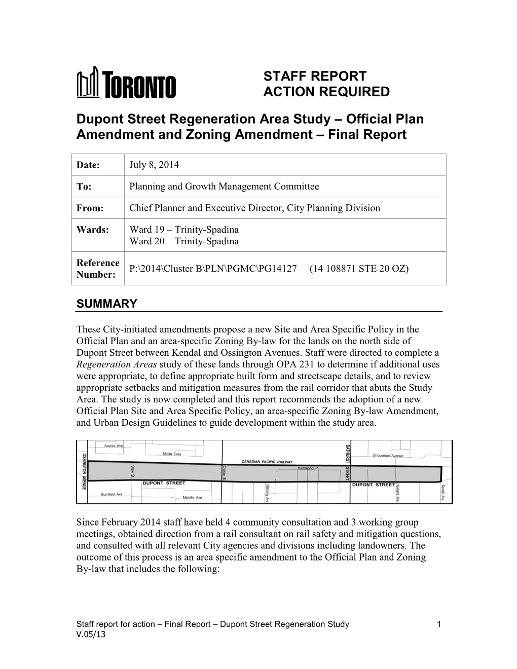 STAFF REPORT ACTION REQUIRED Dupont Street Regeneration Area Study