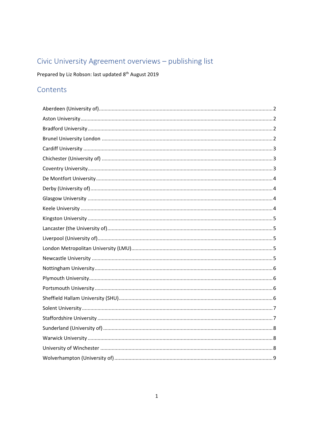 Civic University Agreement Overviews – Publishing List