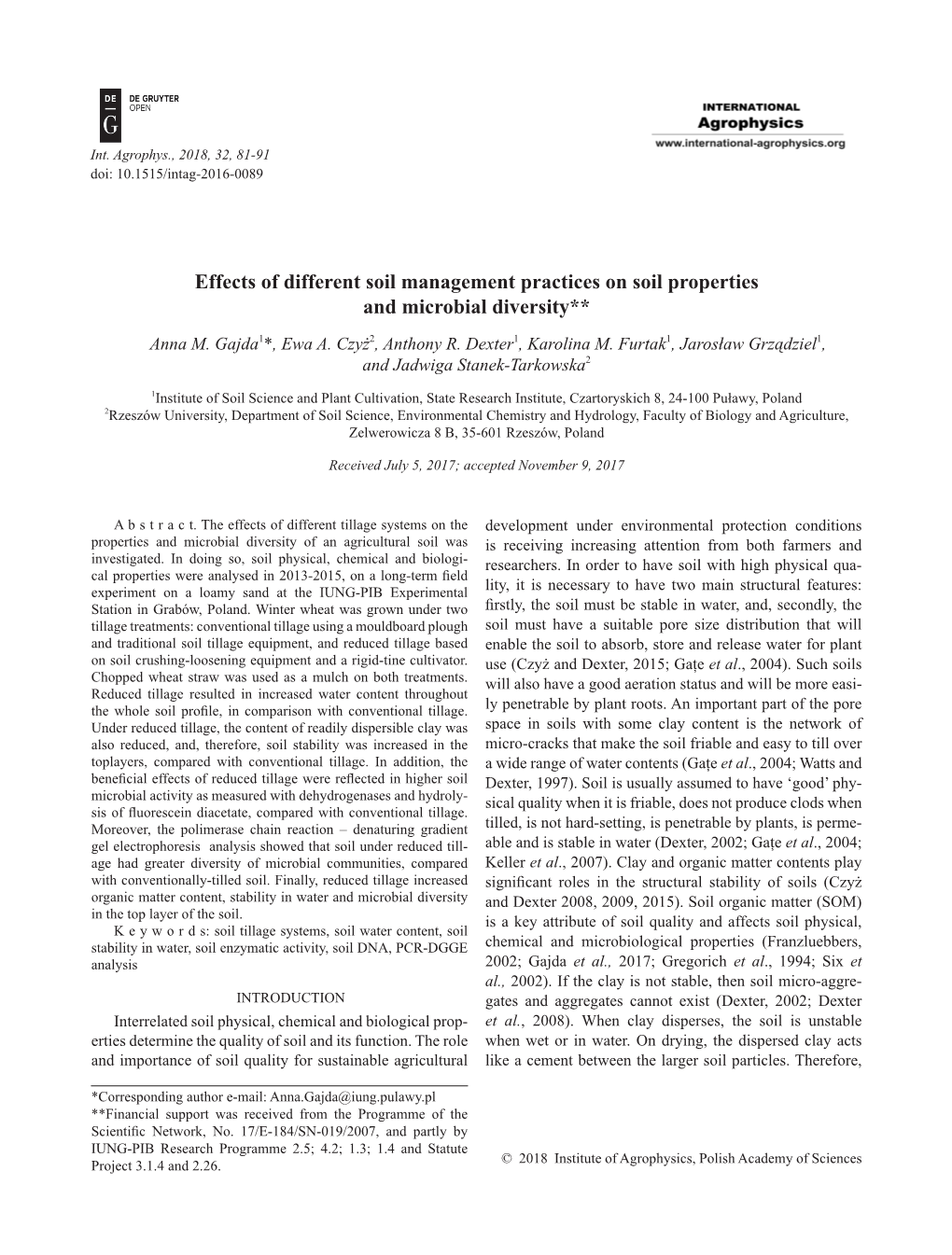 Effects of Different Soil Management Practices on Soil Properties and Microbial Diversity** Anna M