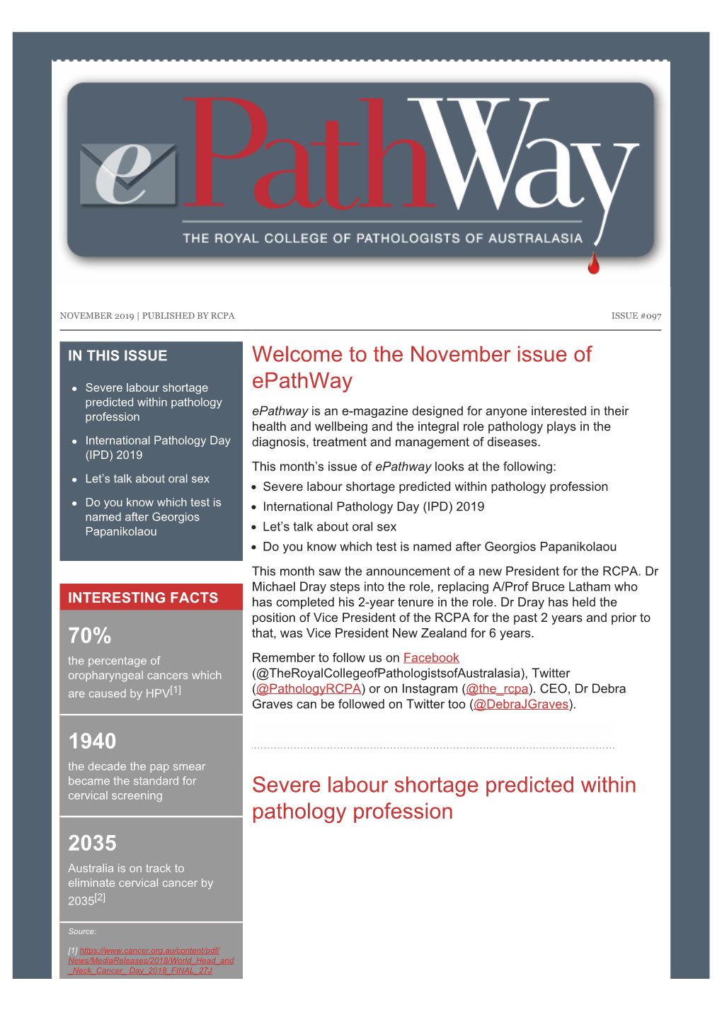 70% 1940 2035 Welcome to the November Issue of Epathway