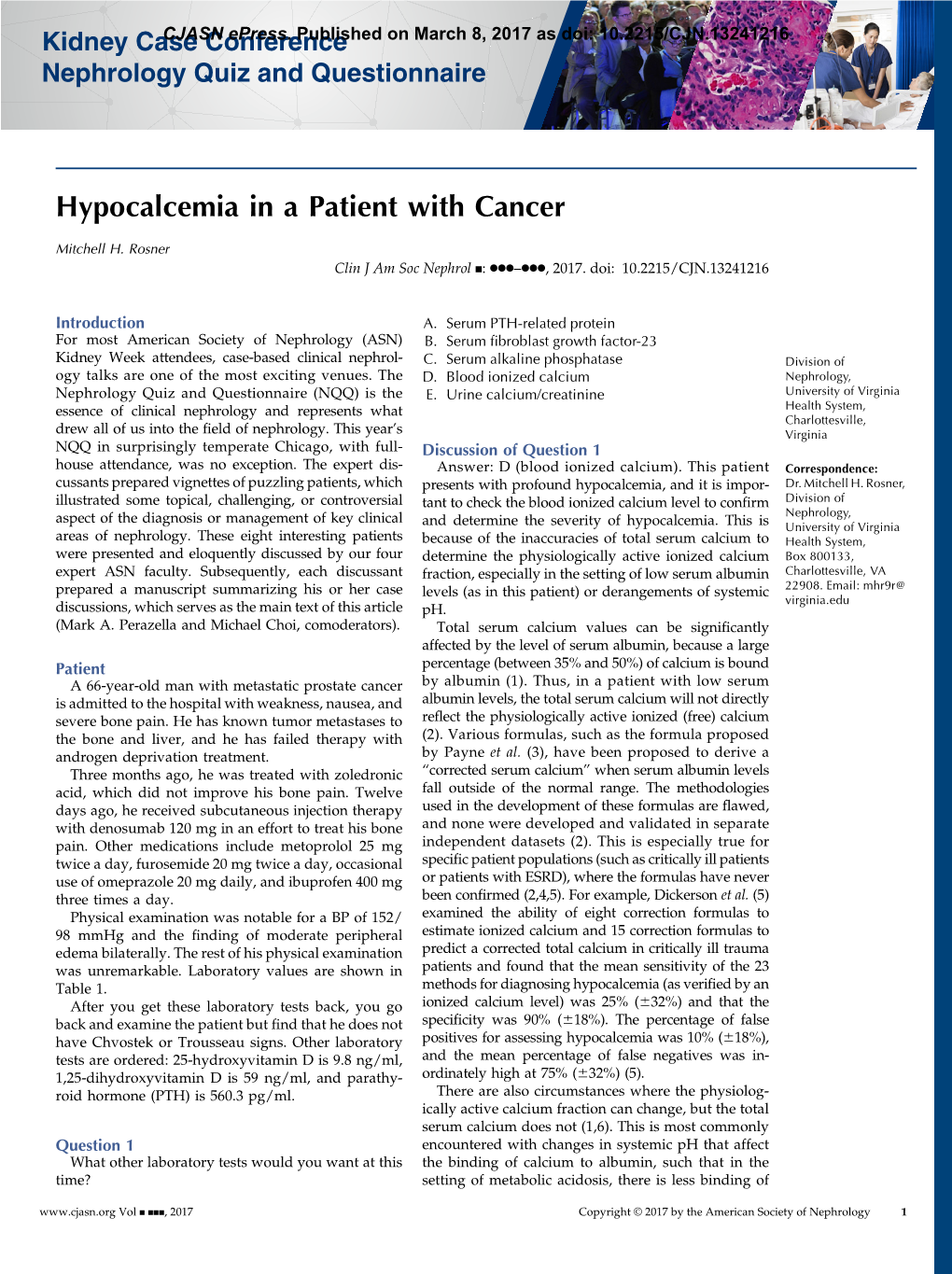 Hypocalcemia in a Patient with Cancer