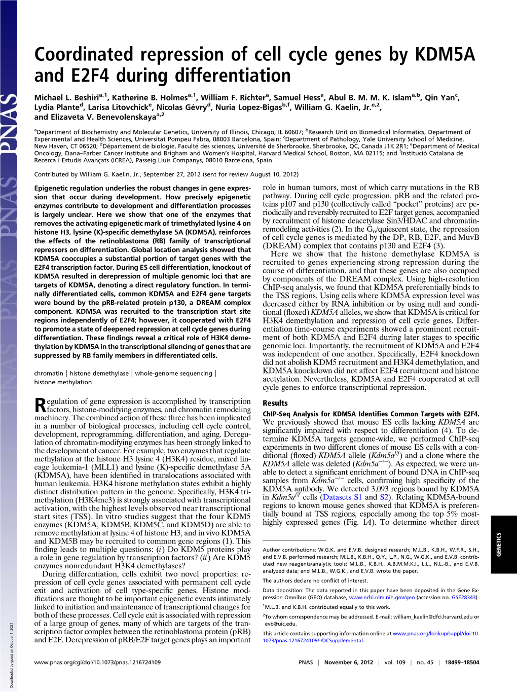 Coordinated Repression of Cell Cycle Genes by KDM5A and E2F4 During Differentiation