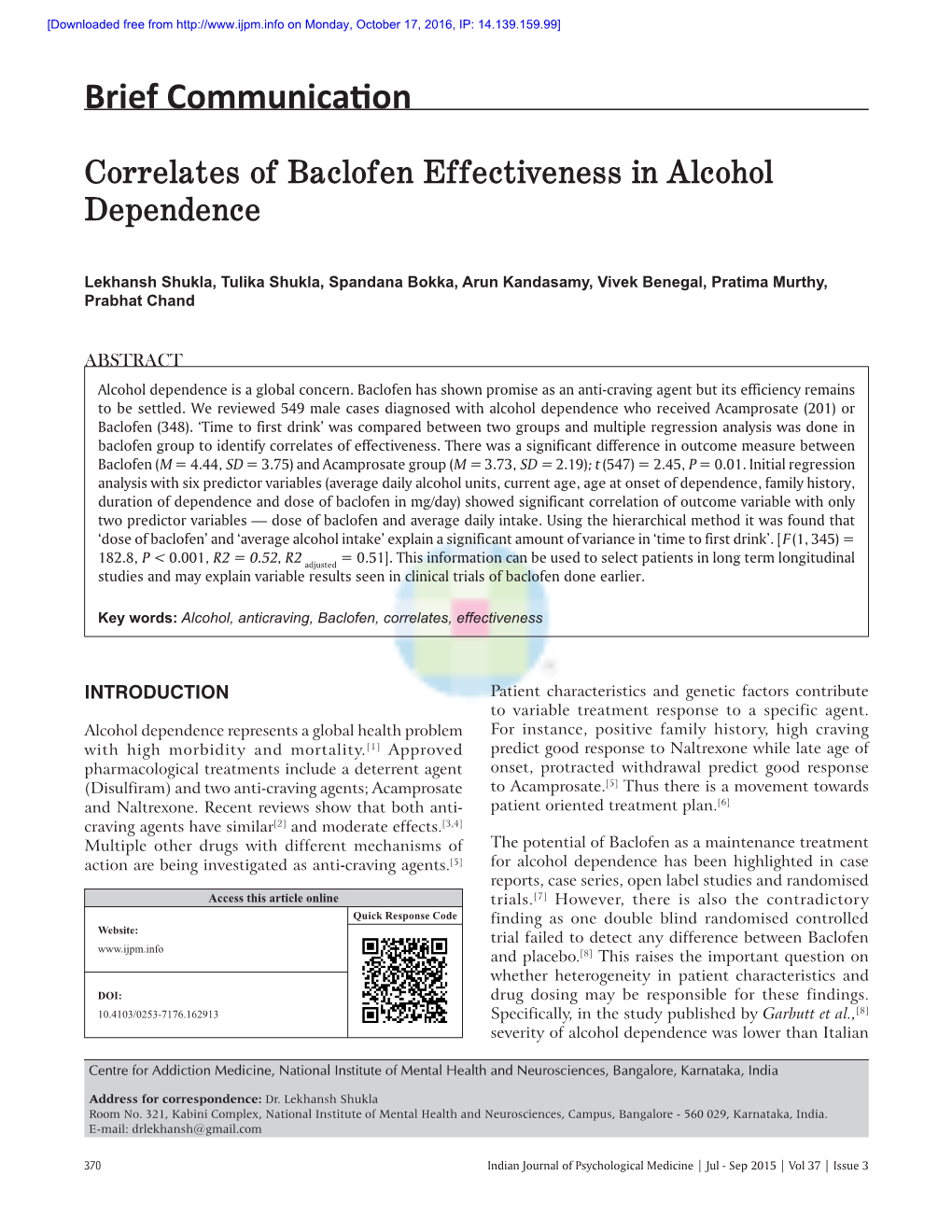 Correlates of Baclofen Effectiveness in Alcohol Dependence