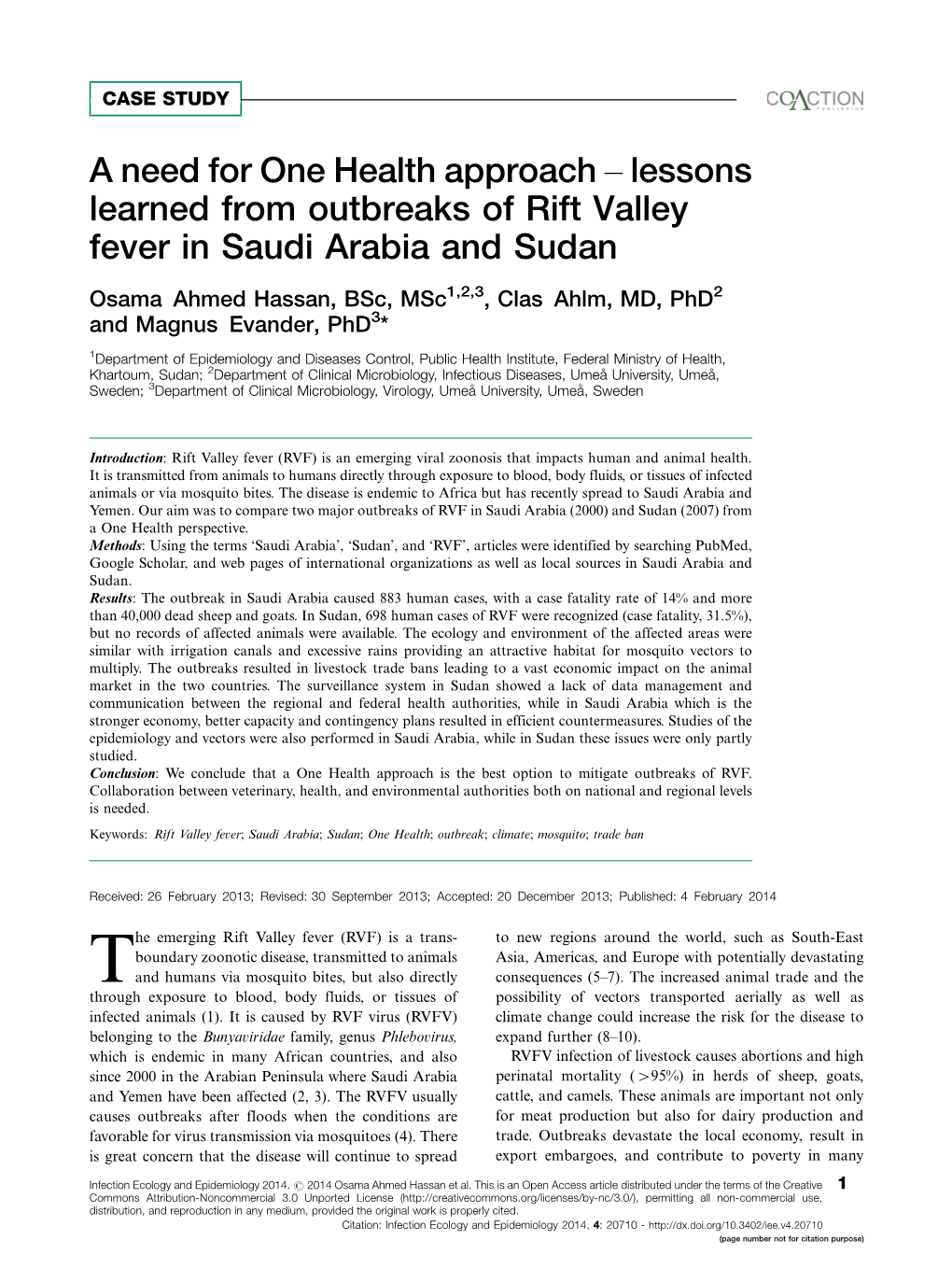 A Need for One Health Approach Б Lessons Learned from Outbreaks Of