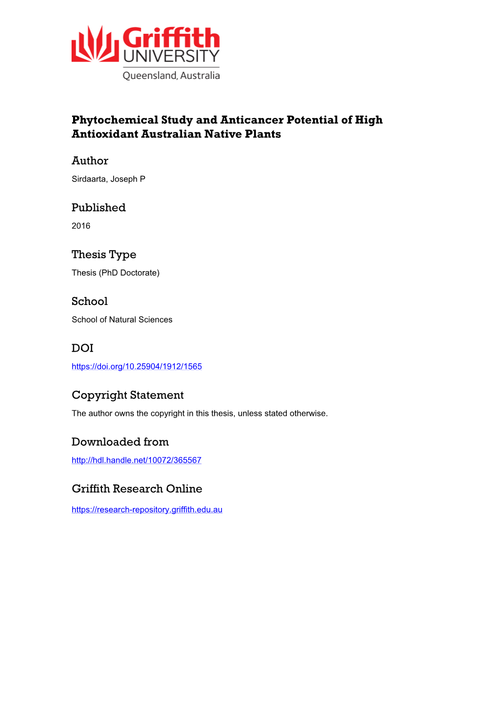 Phytochemical Study and Anticancer Potential of High Antioxidant Australian Native Plants