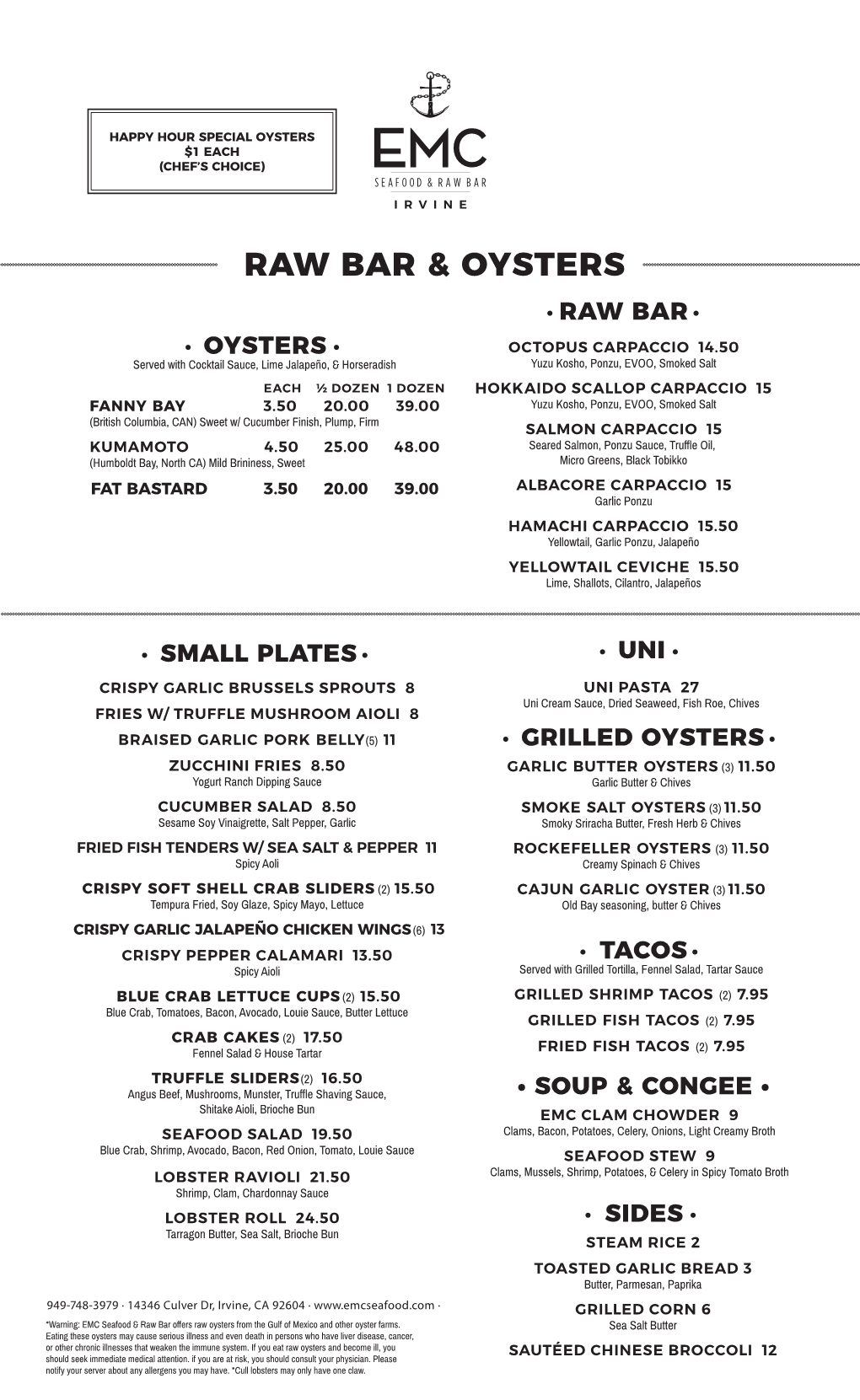 EMC Irvine Menu 8.5X14