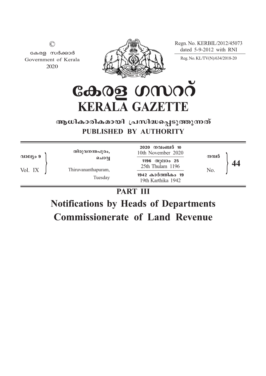 Ticf Kkddv KERALA GAZETTE B[Nimcniambn {]Kn≤S∏Spøp∂Xv PUBLISHED by AUTHORITY