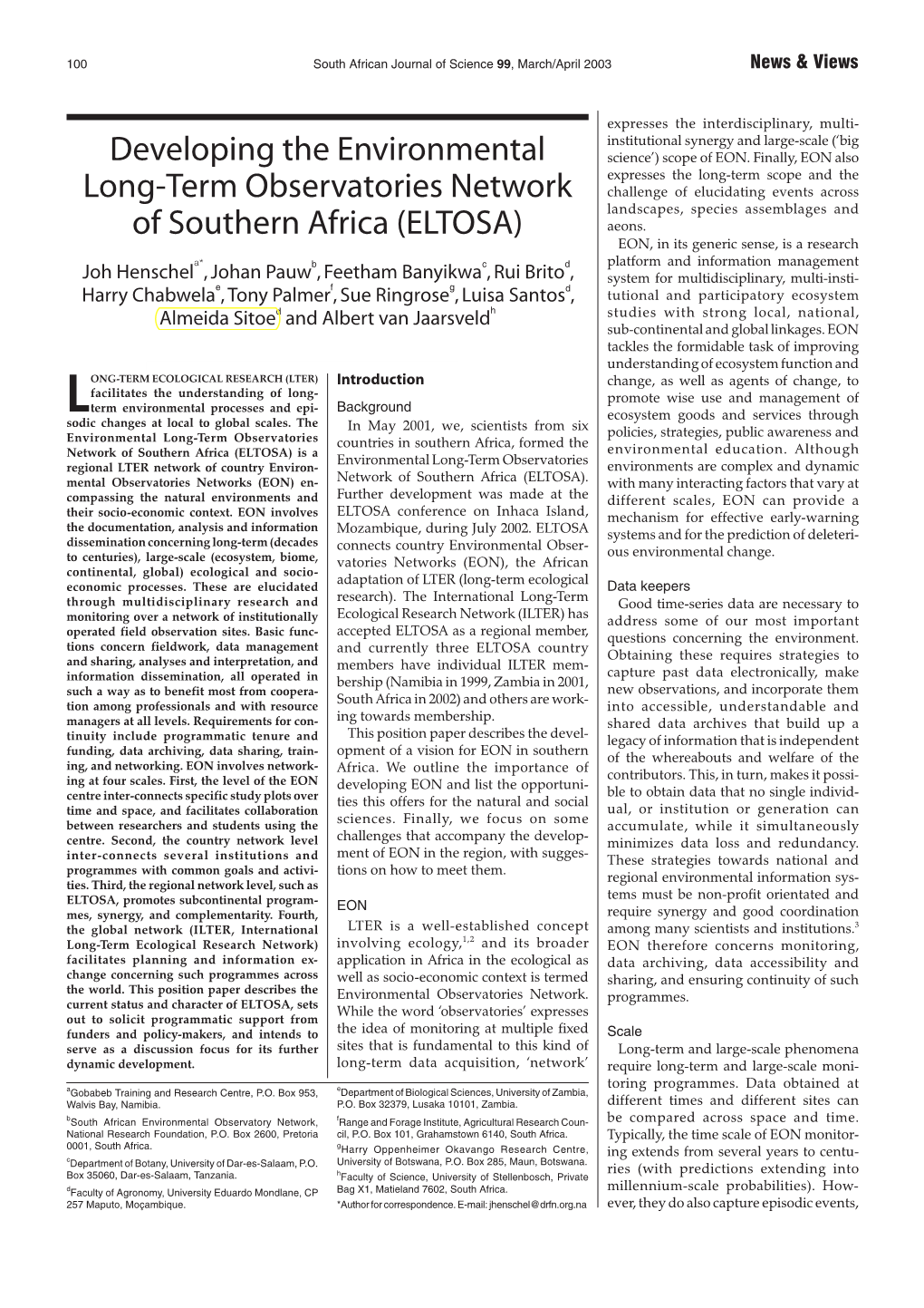 Developing the Environmental Long-Term Observatories Network