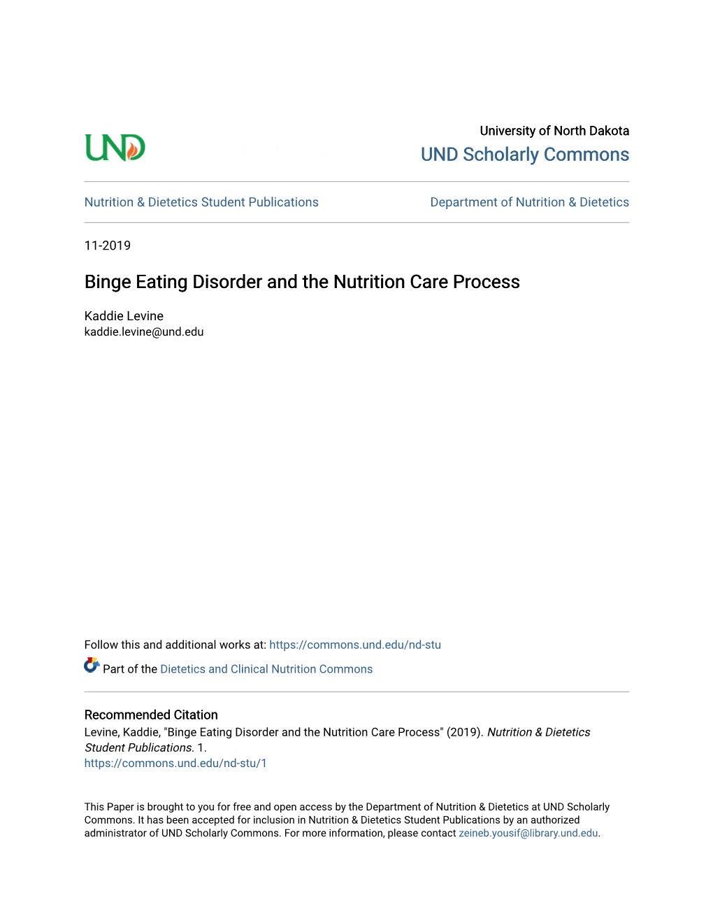 Binge Eating Disorder and the Nutrition Care Process