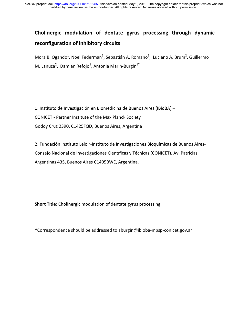 Cholinergic Modulation of Dentate Gyrus Processing Through Dynamic Reconfiguration of Inhibitory Circuits