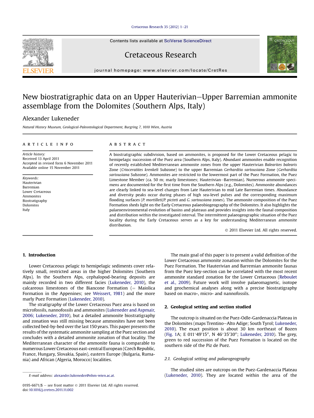 New Biostratigraphic Data on an Upper Hauterivianeupper Barremian Ammonite Assemblage from the Dolomites (Southern Alps, Italy)