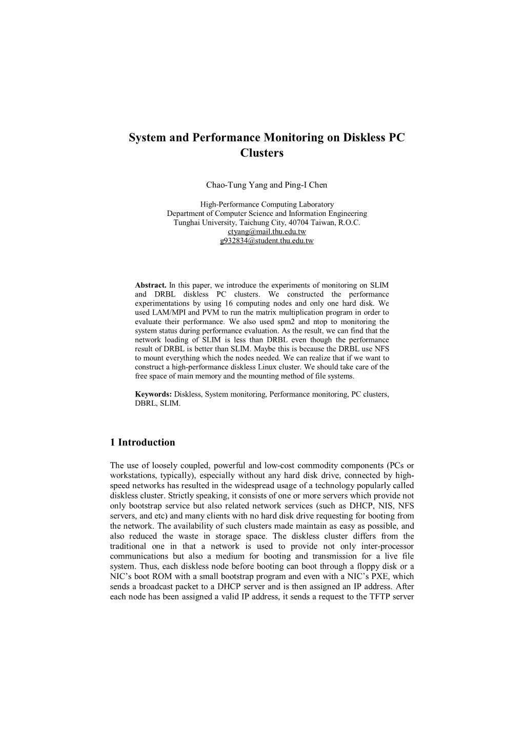 Cty ATVA05 System and Performance Monitoring on Diskless PC Clusters