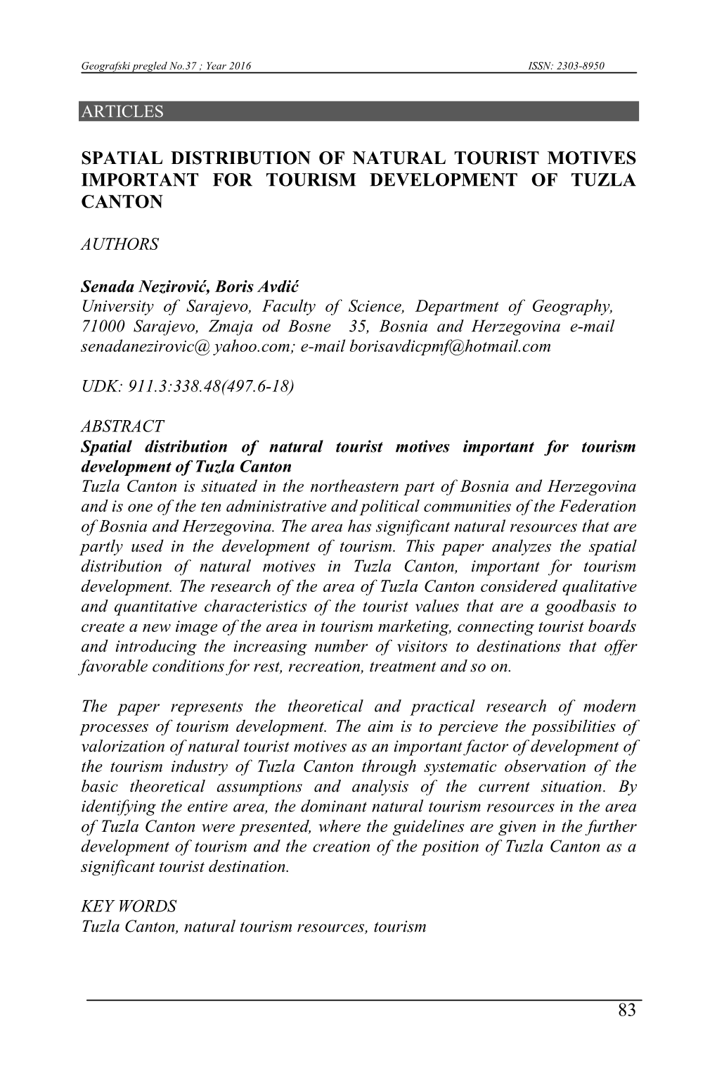 83 Spatial Distribution of Natural Tourist Motives