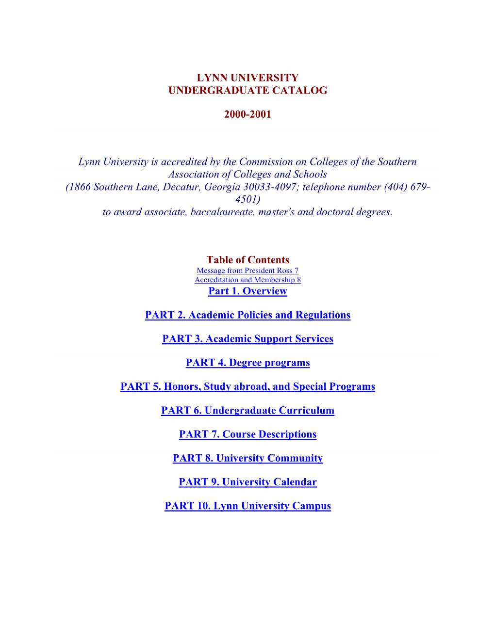 2000-2001 Lynn University Undergraduate Catalog