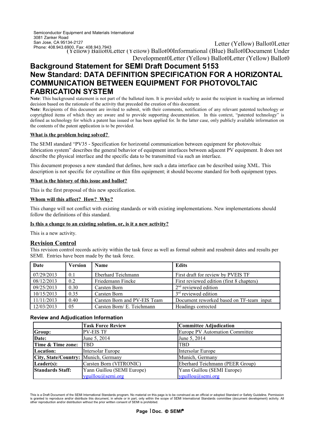 Background Statement for SEMI Draft Document 5153