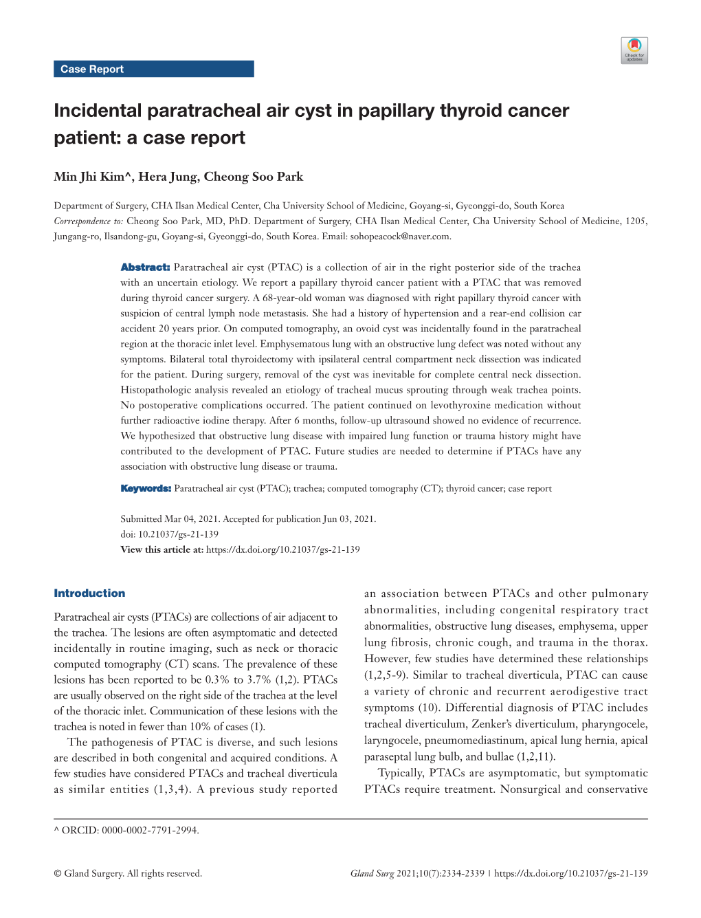 Incidental Paratracheal Air Cyst in Papillary Thyroid Cancer Patient: a Case Report