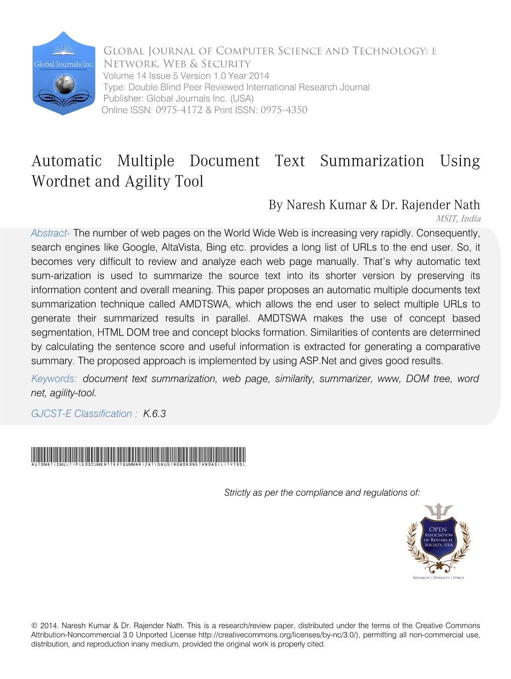 Automatic Multiple Document Text Summarization Using Wordnet and Agility Tool