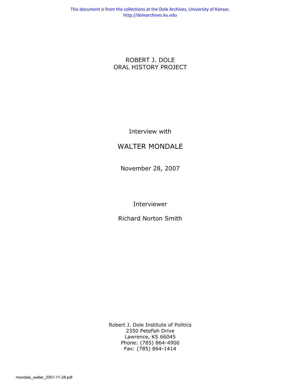 Walter Mondale Oral History About Bob Dole