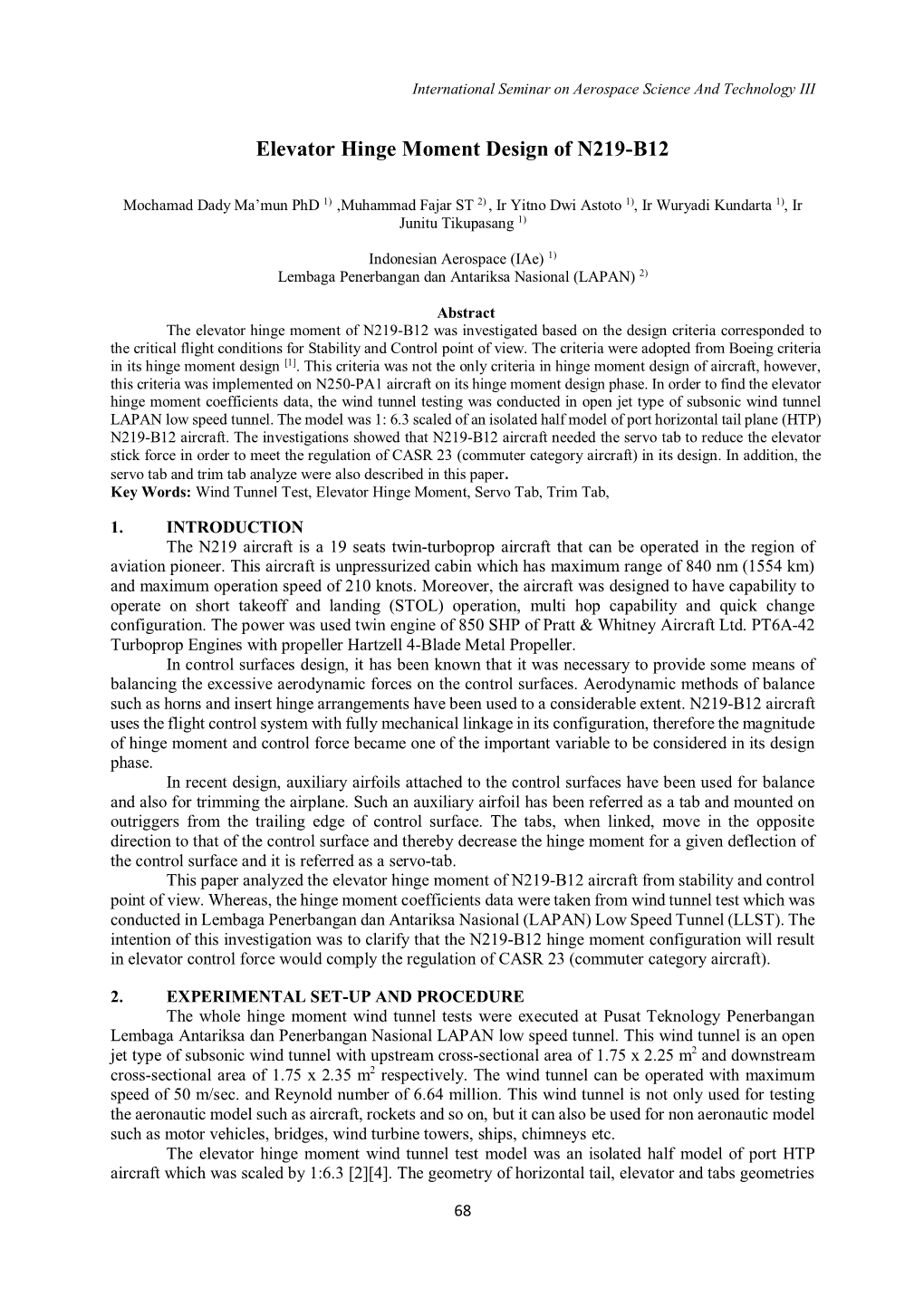 Elevator Hinge Moment Design of N219-B12