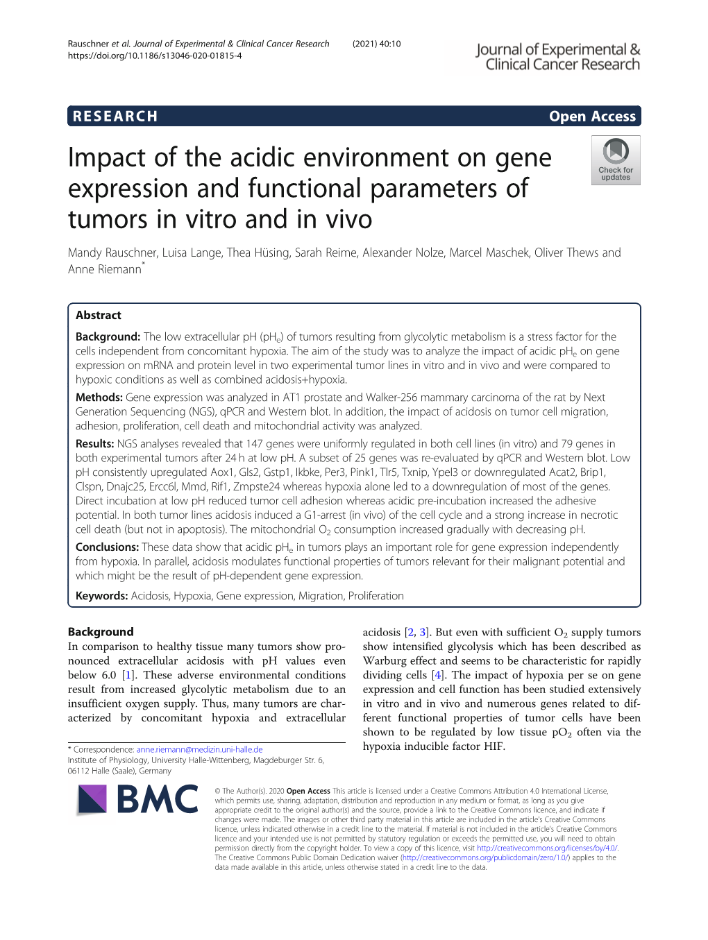 Impact of the Acidic Environment on Gene Expression and Functional Parameters of Tumors in Vitro and in Vivo