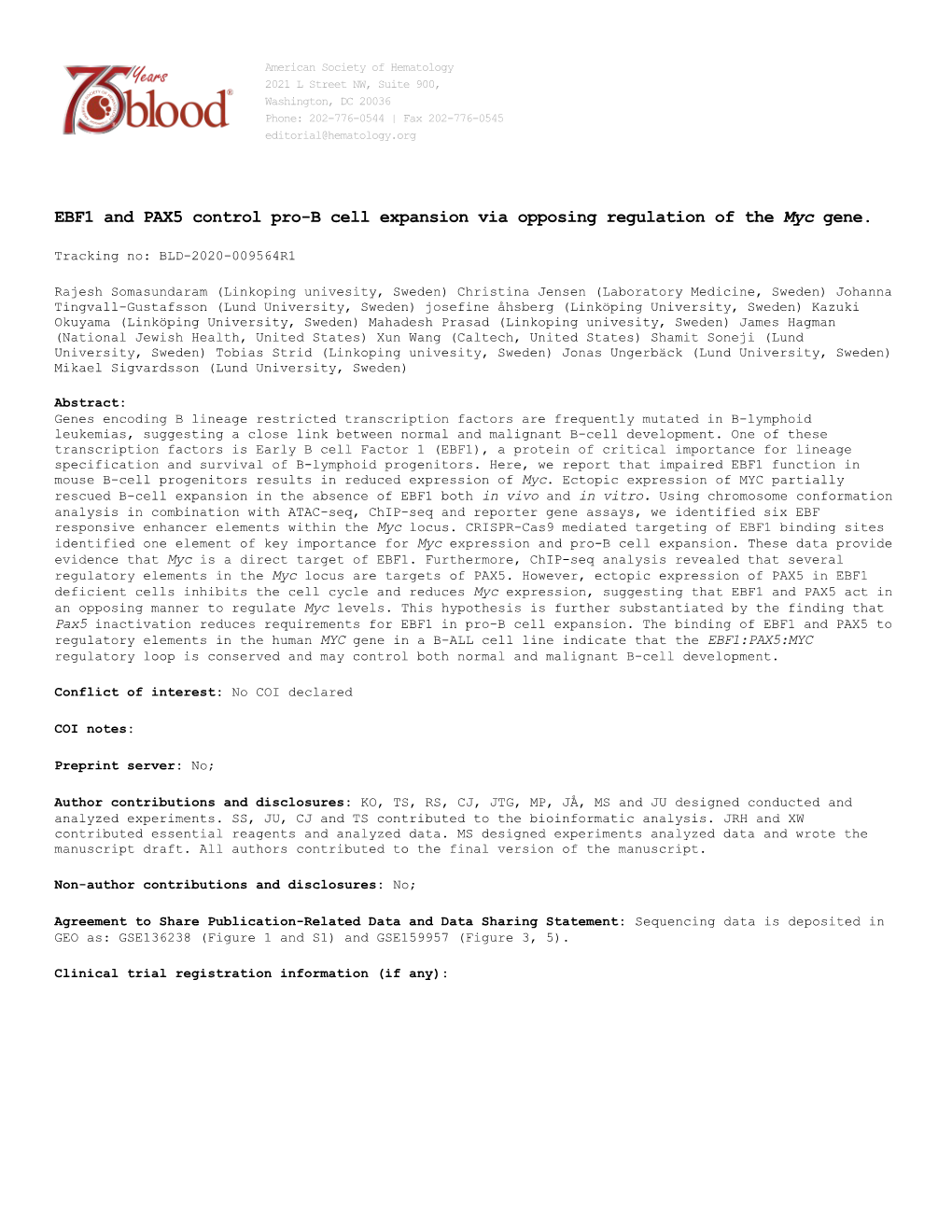 EBF1 and PAX5 Controlpro-B Cell Expansion Via Opposing Regulation