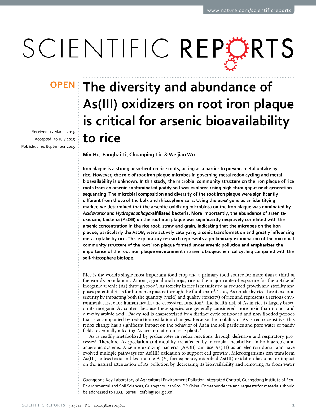 Oxidizers on Root Iron Plaque Is Critical for Arsenic