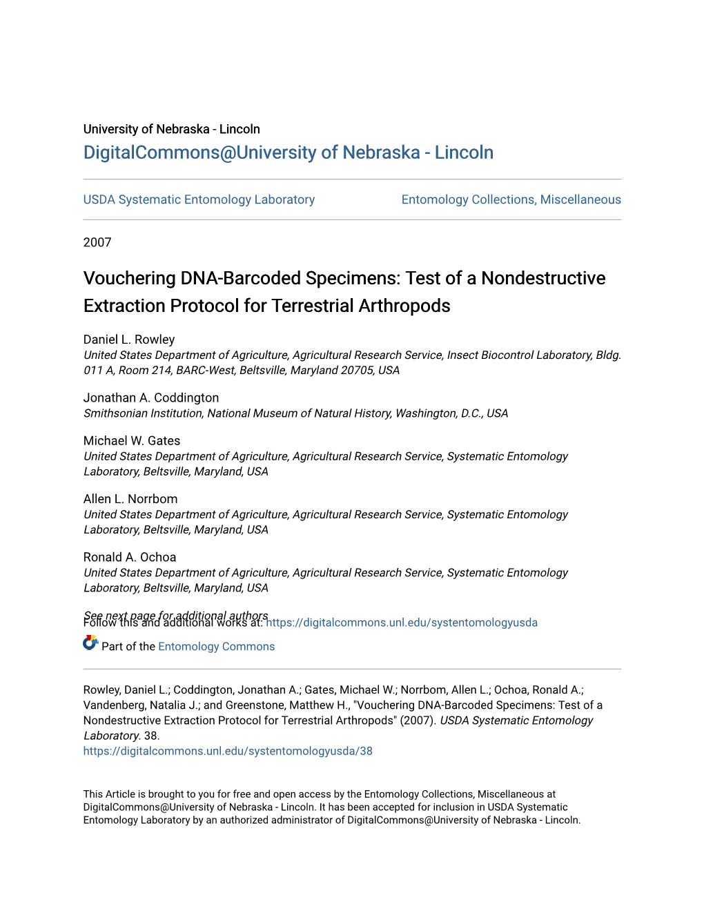 Test of a Nondestructive Extraction Protocol for Terrestrial Arthropods