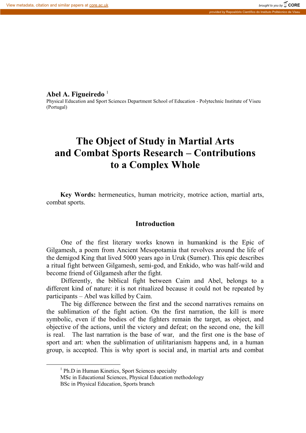 The Object of Study in Martial Arts and Combat Sports Research – Contributions to a Complex Whole