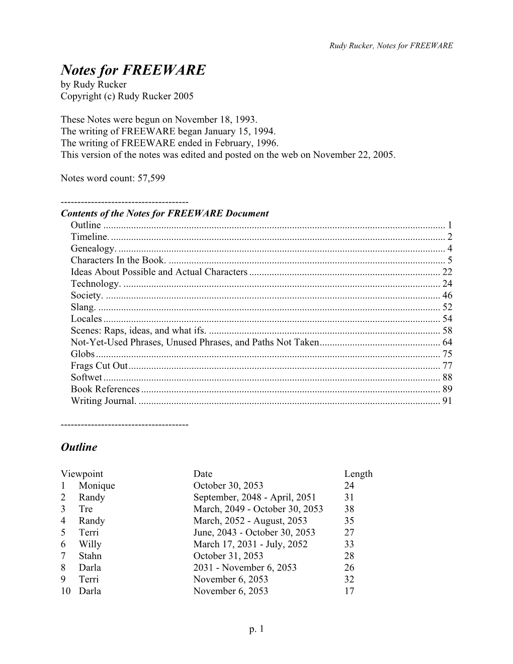 Notes for FREEWARE Notes for FREEWARE by Rudy Rucker Copyright (C) Rudy Rucker 2005