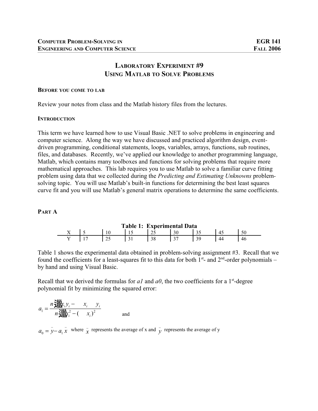 Computer Problem-Solving in EGR 141