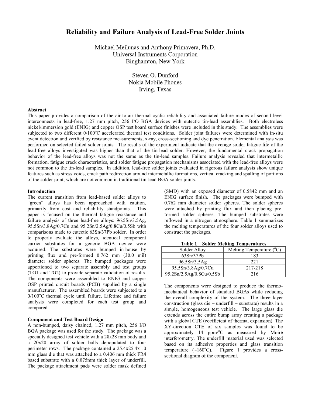 Reliability and Failure Analysis of Lead-Free Solder Alloys