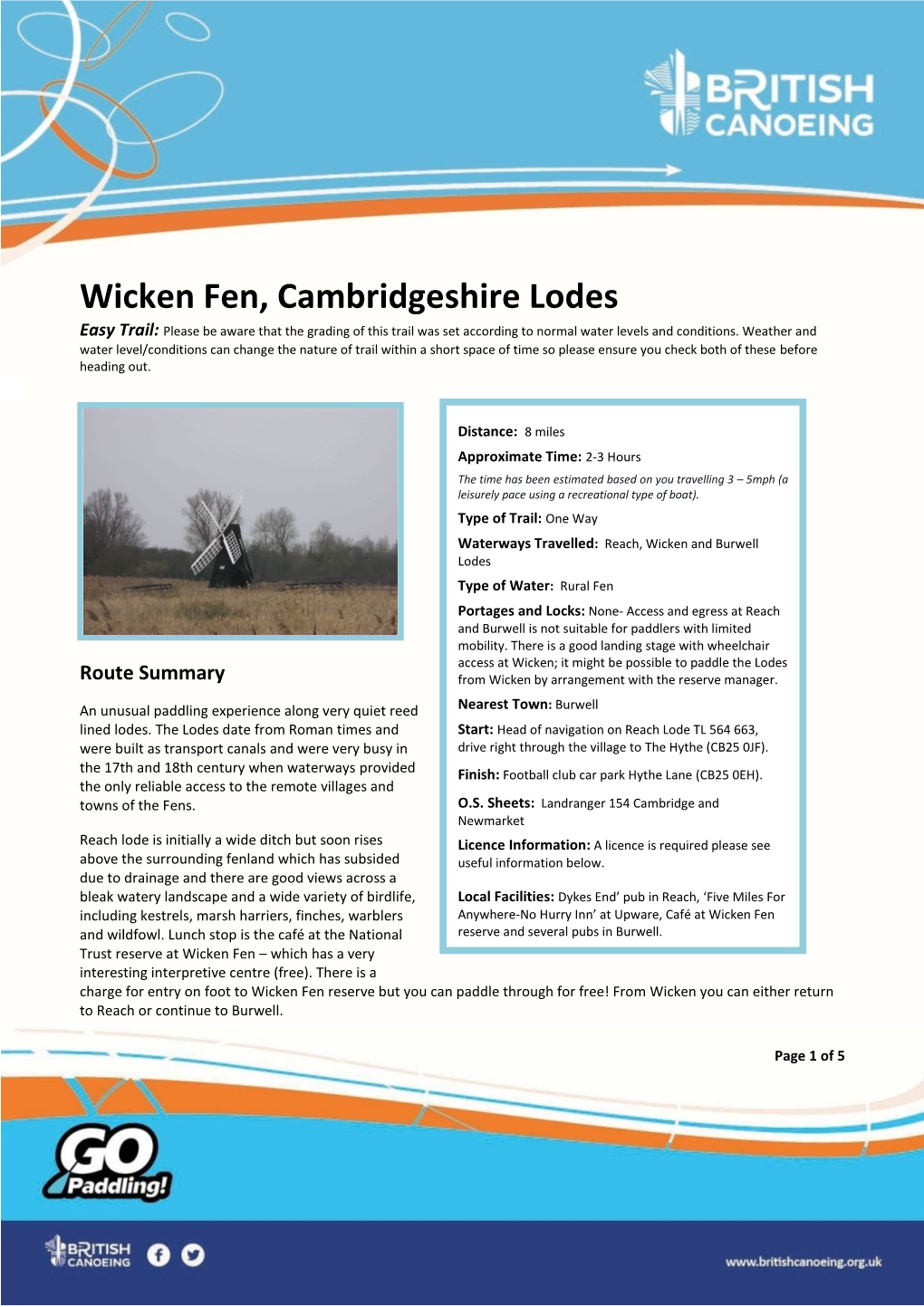 Wicken Fen, Cambridgeshire Lodes Easy Trail: Please Be Aware That the Grading of This Trail Was Set According to Normal Water Levels and Conditions