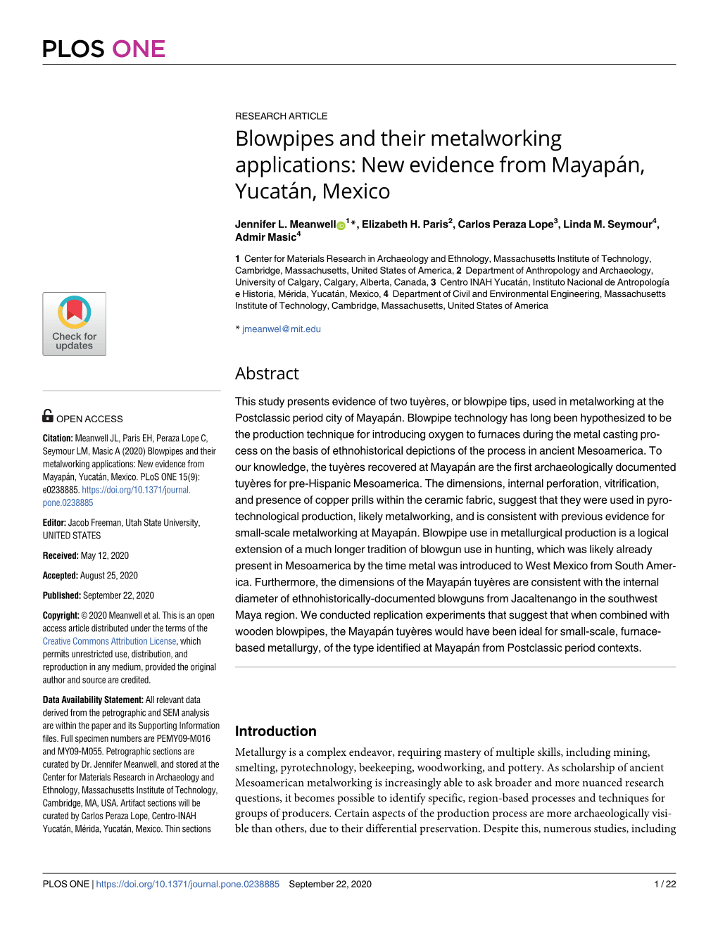 Blowpipes and Their Metalworking Applications: New Evidence from Mayapa´N, Yucata´N, Mexico