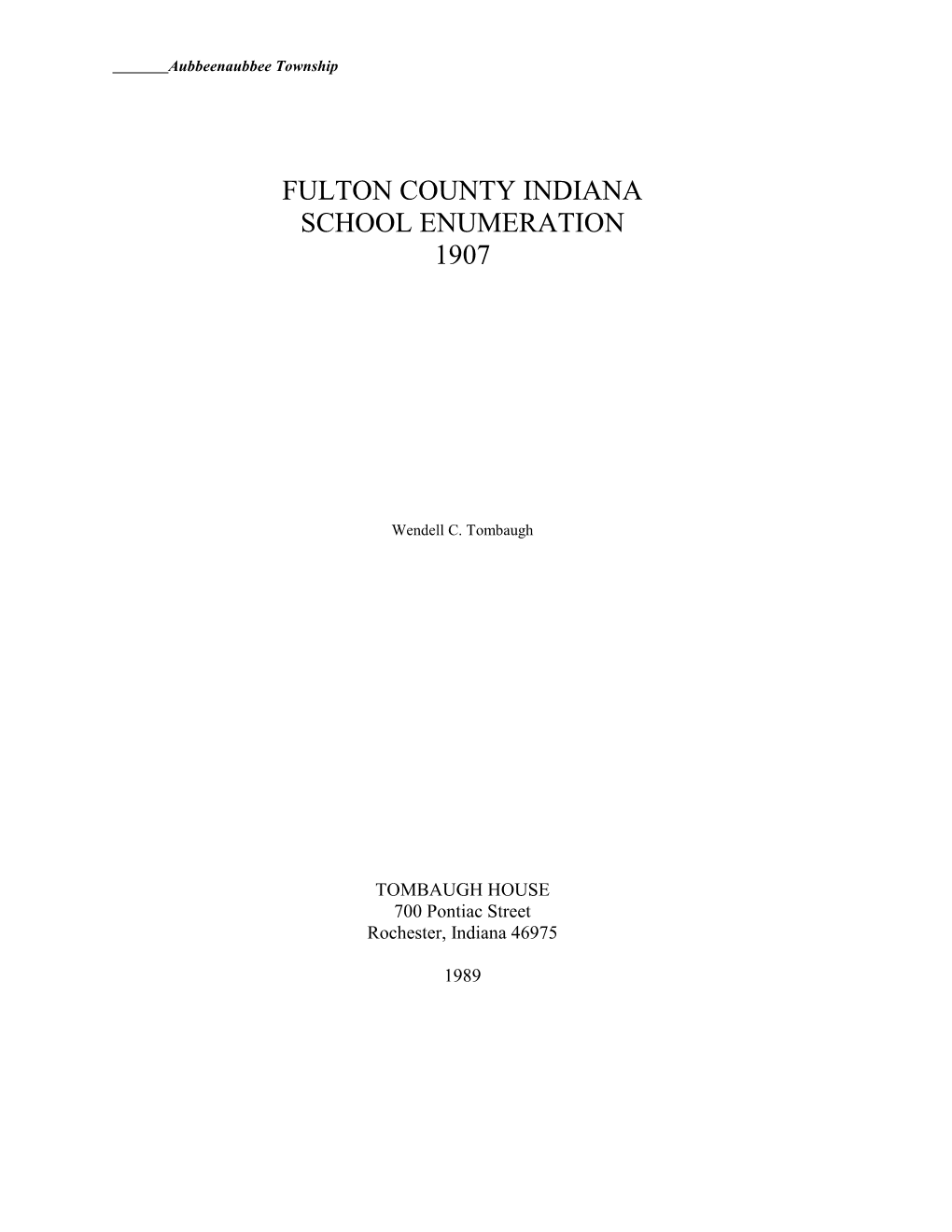 Fulton County Indiana School Enumeration 1907