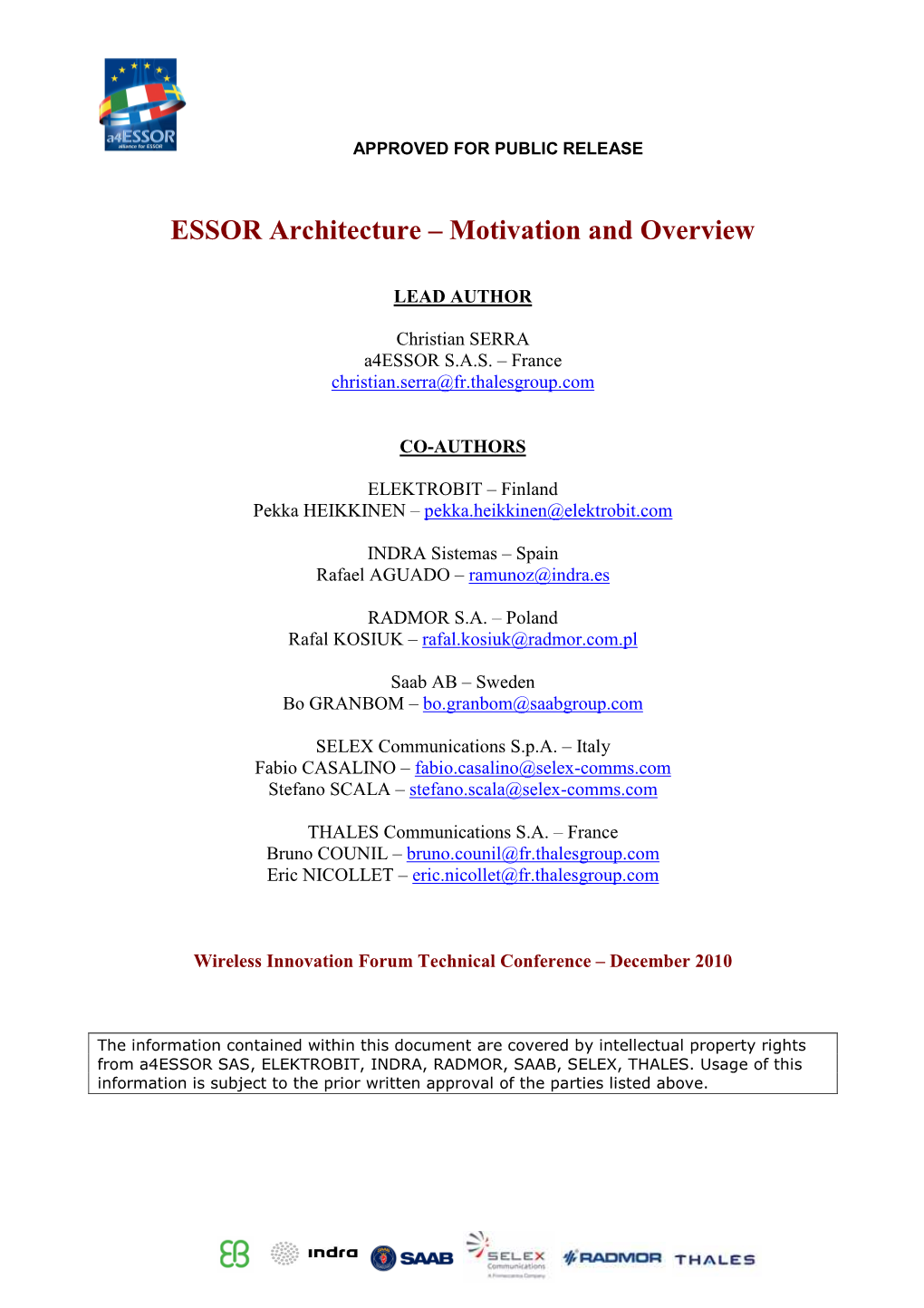 ESSOR Architecture – Motivation and Overview