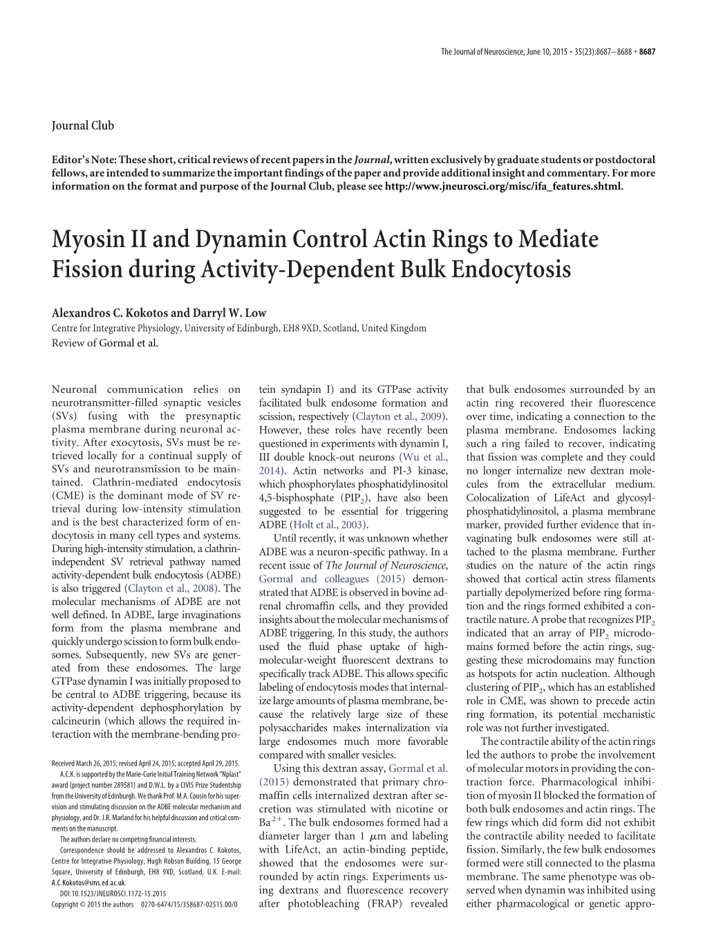 Myosin II and Dynamin Control Actin Rings to Mediate Fission During Activity-Dependent Bulk Endocytosis